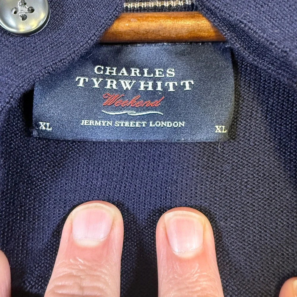 Charles Tyrwhitt Mens XL Navy Blue Mock Neck Button Sweater Jermyn Street London